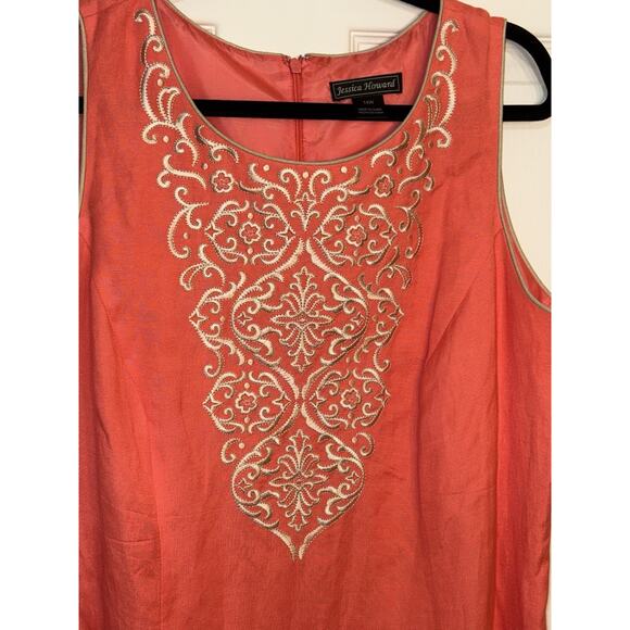 Jessica Howard Womens Orange Linen Blend Dress Size 14W Golden Detail Resortwear - Picture 2 of 5